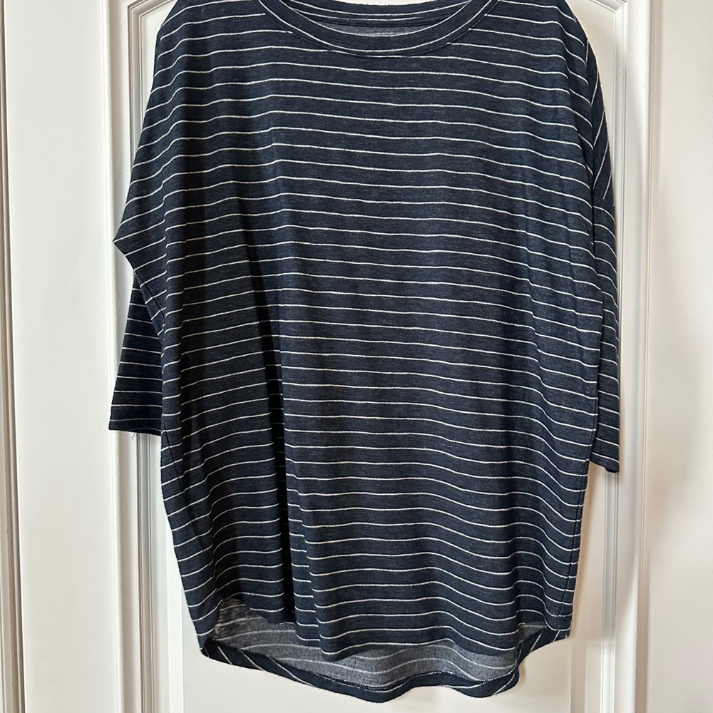 LOFT Navy and White Striped Long Sleeve Tee